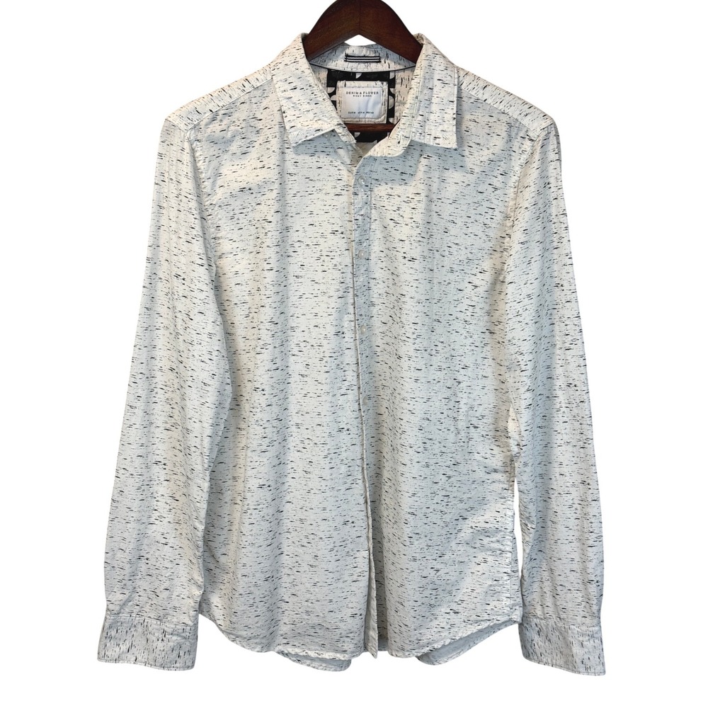 Denim and Flower Men's White Speckled‎ Button Up Shirt Size Medium No Flaws